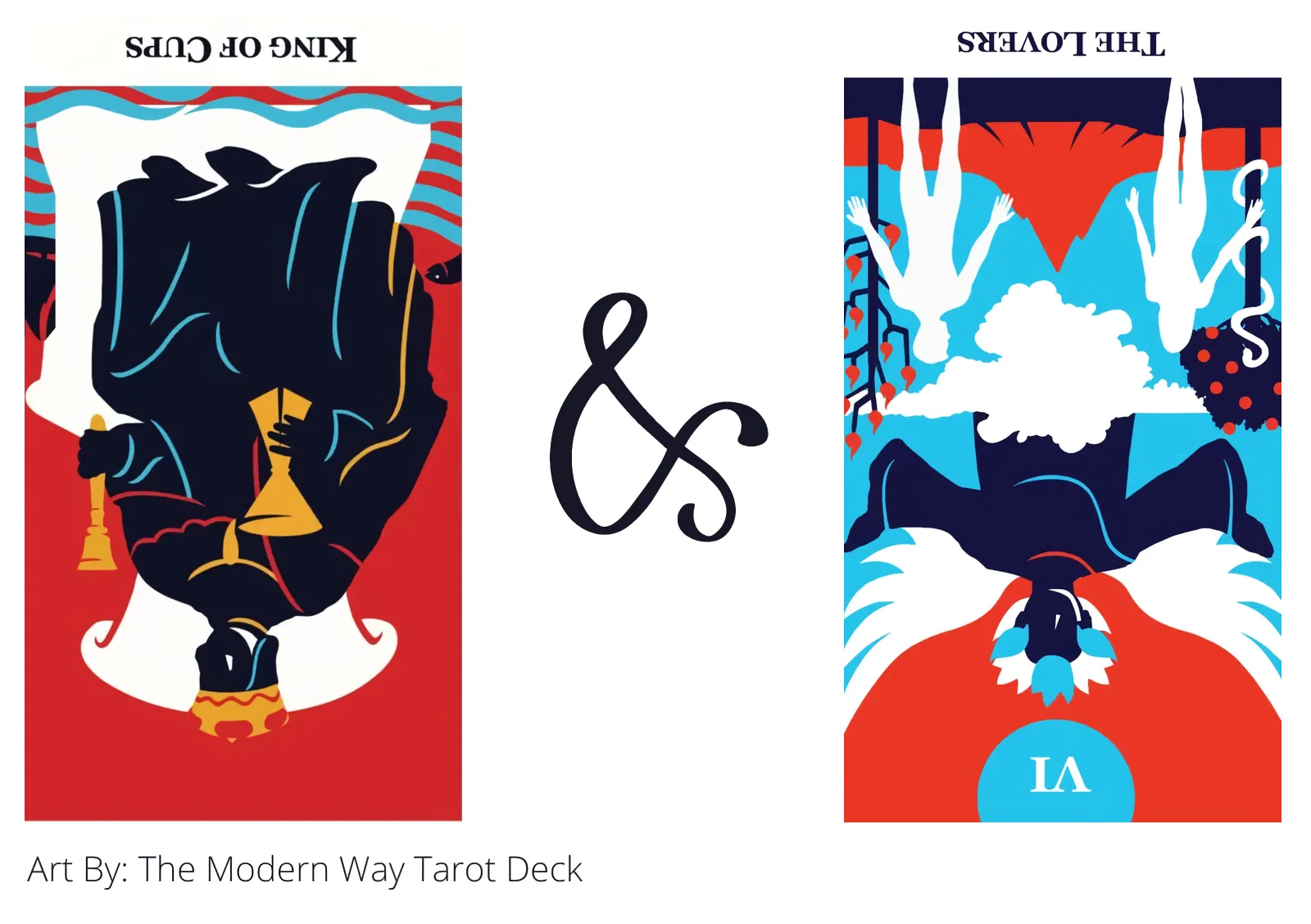 king of cups reversed and the lovers reversed tarot cards together