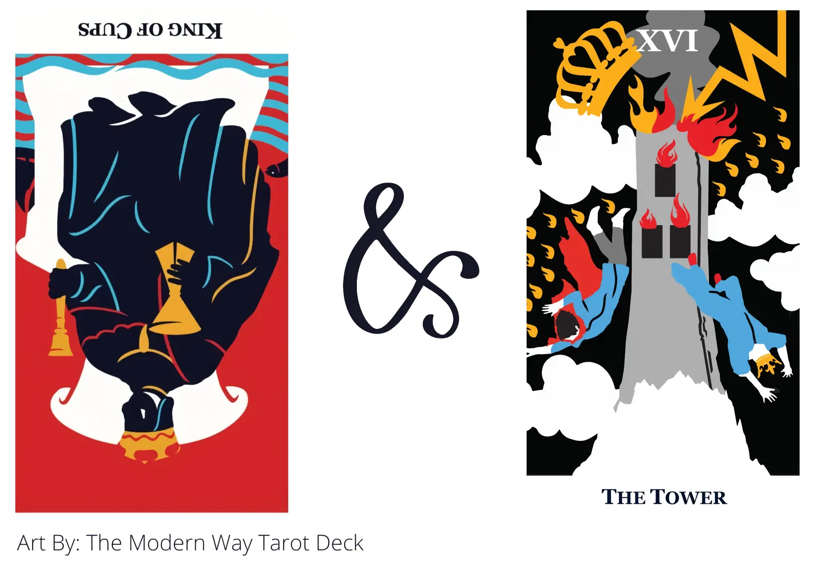 king of cups reversed and the tower tarot cards together