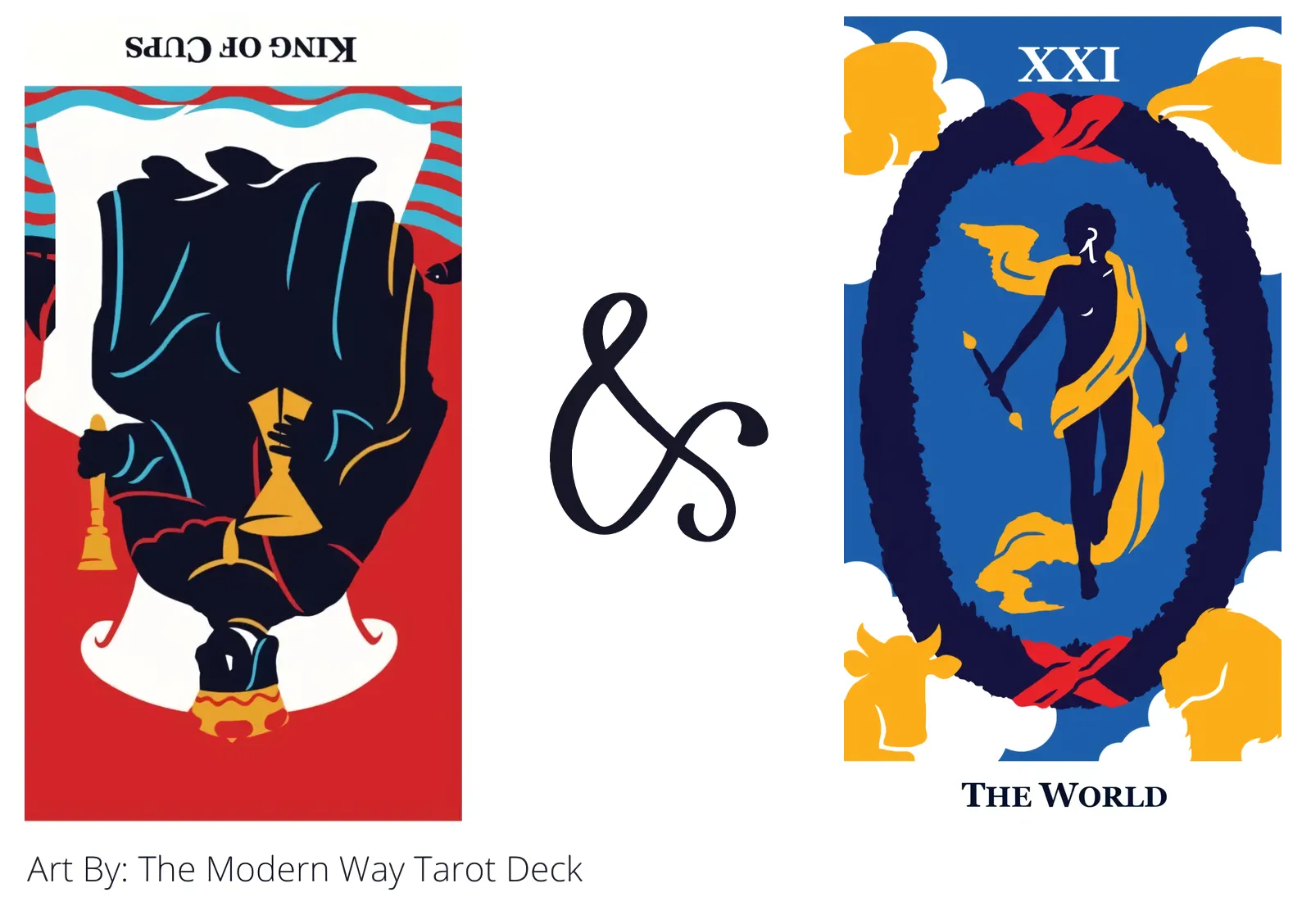king of cups reversed and the world tarot cards together