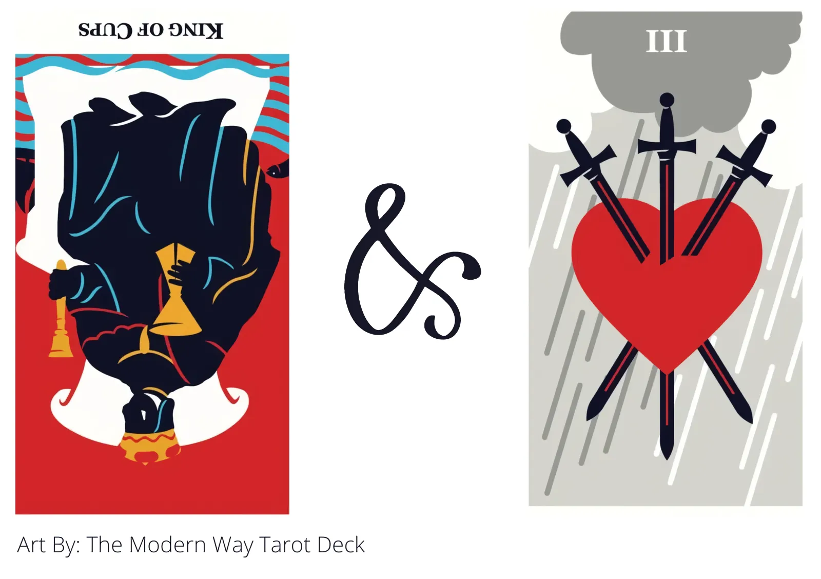 king of cups reversed and three of swords tarot cards together