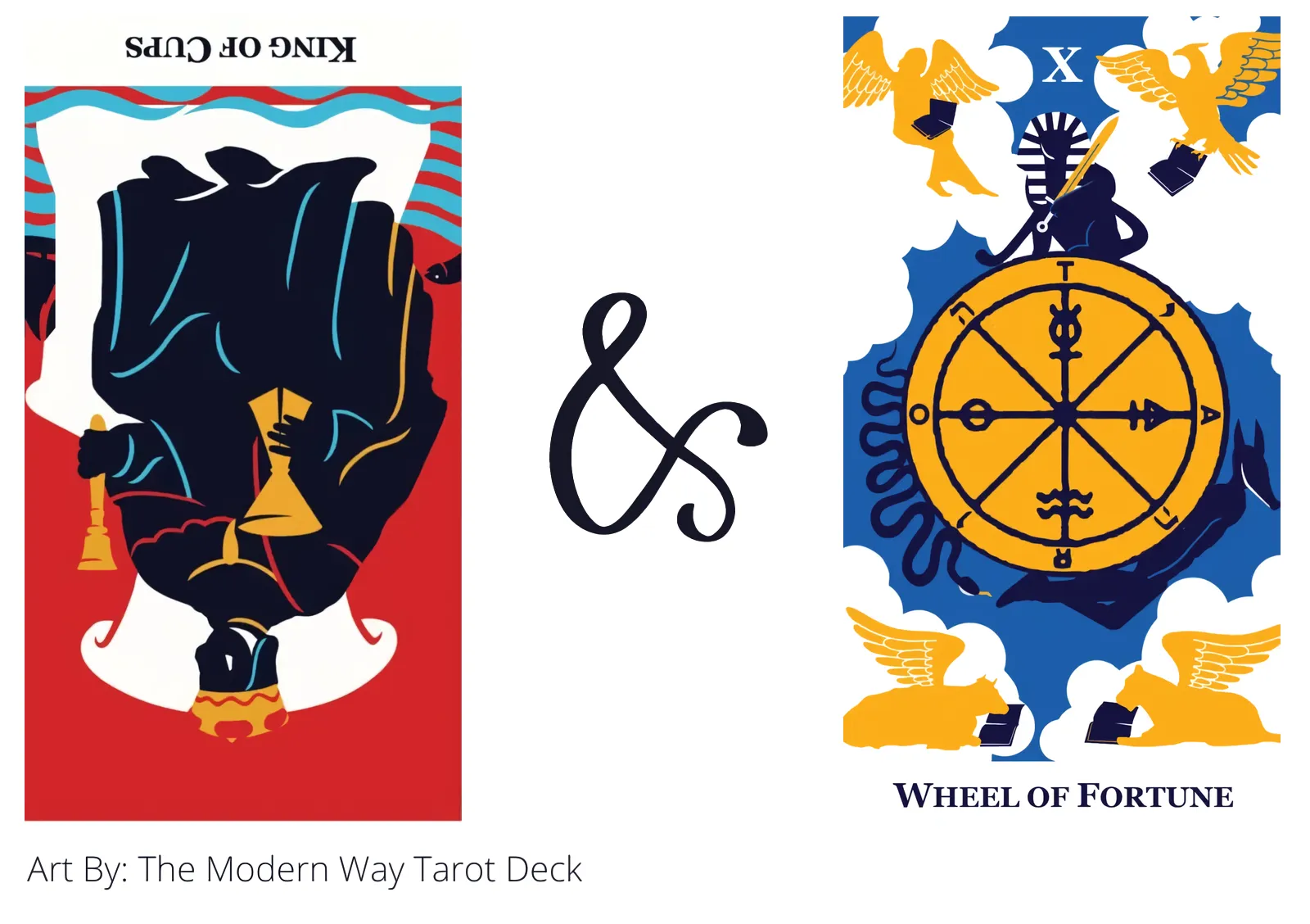 king of cups reversed and wheel of fortune tarot cards together