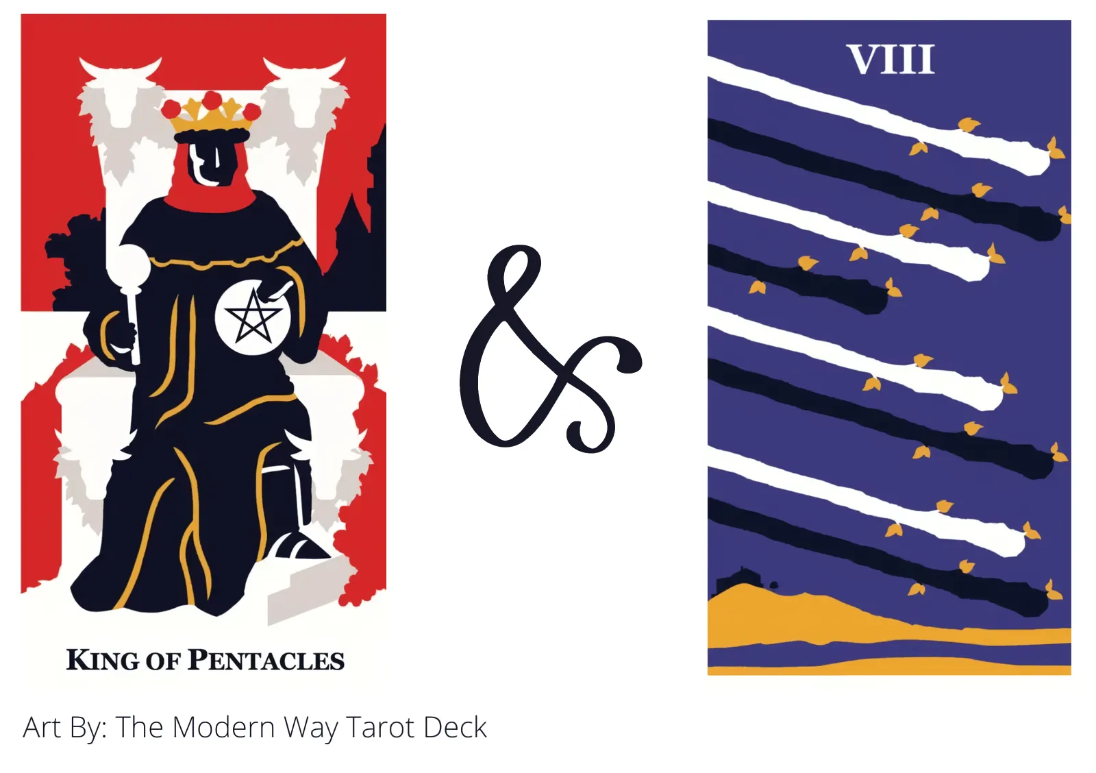 king of pentacles and eight of wands tarot cards together