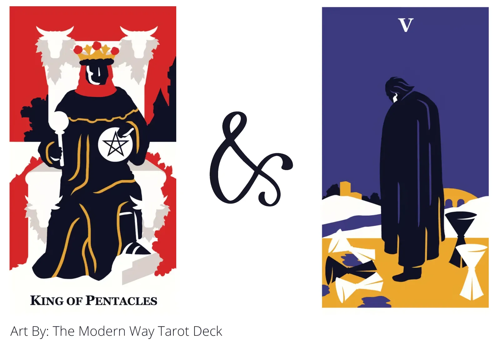 king of pentacles and five of cups tarot cards together