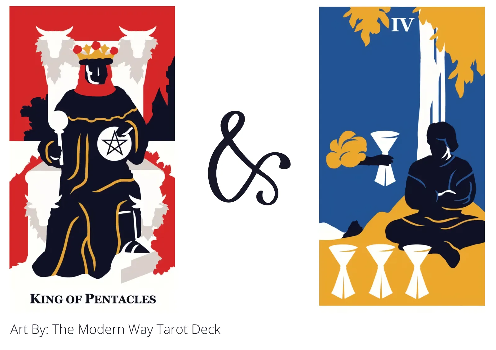 king of pentacles and four of cups tarot cards together