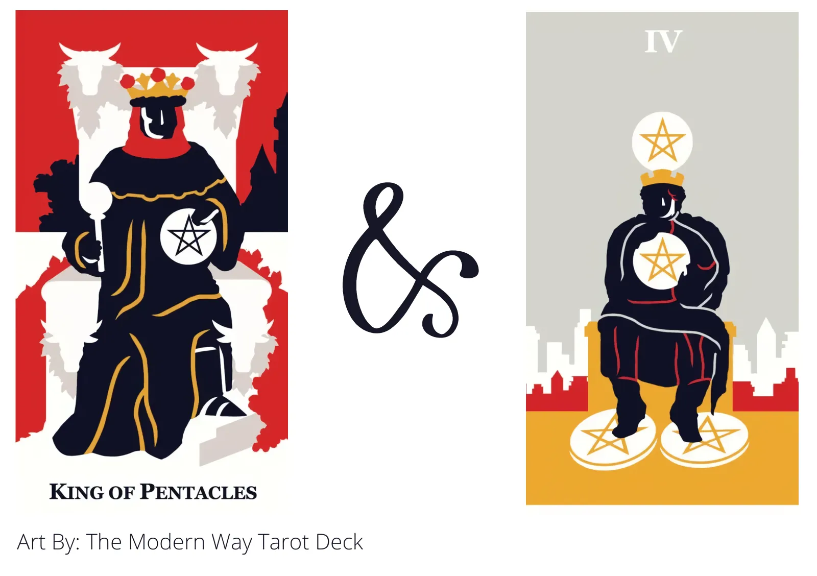 king of pentacles and four of pentacles tarot cards together