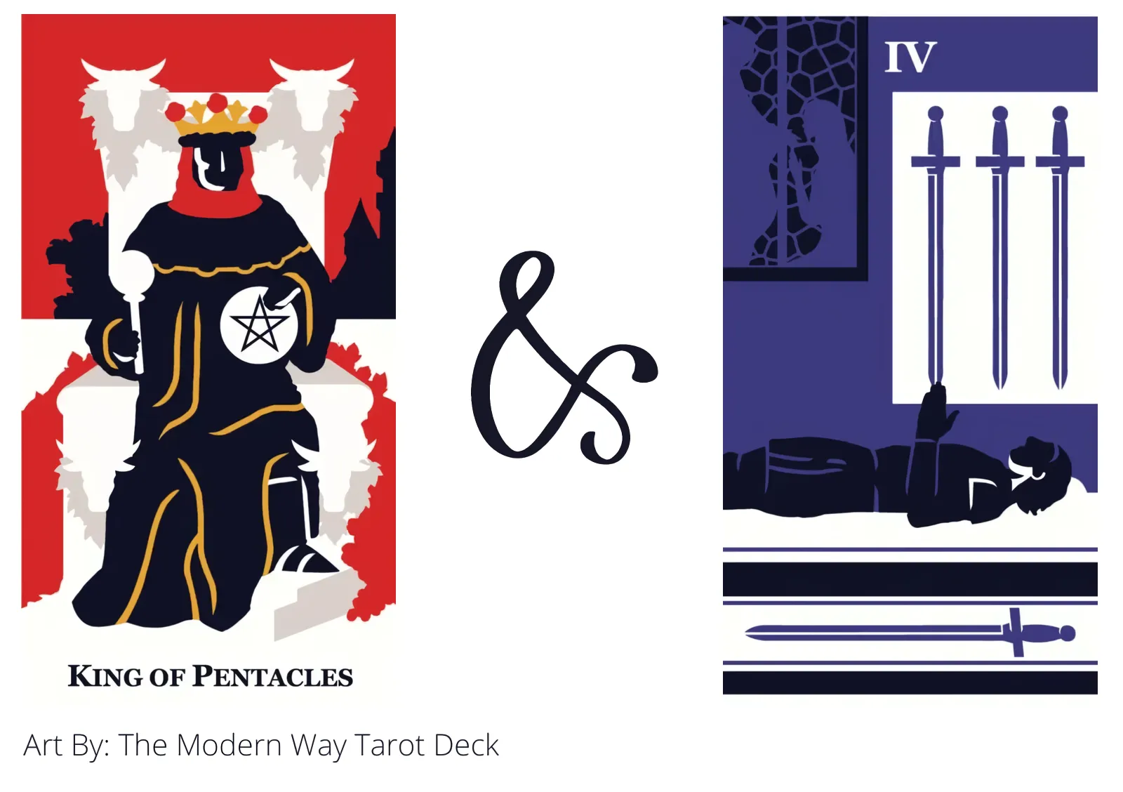 king of pentacles and four of swords tarot cards together