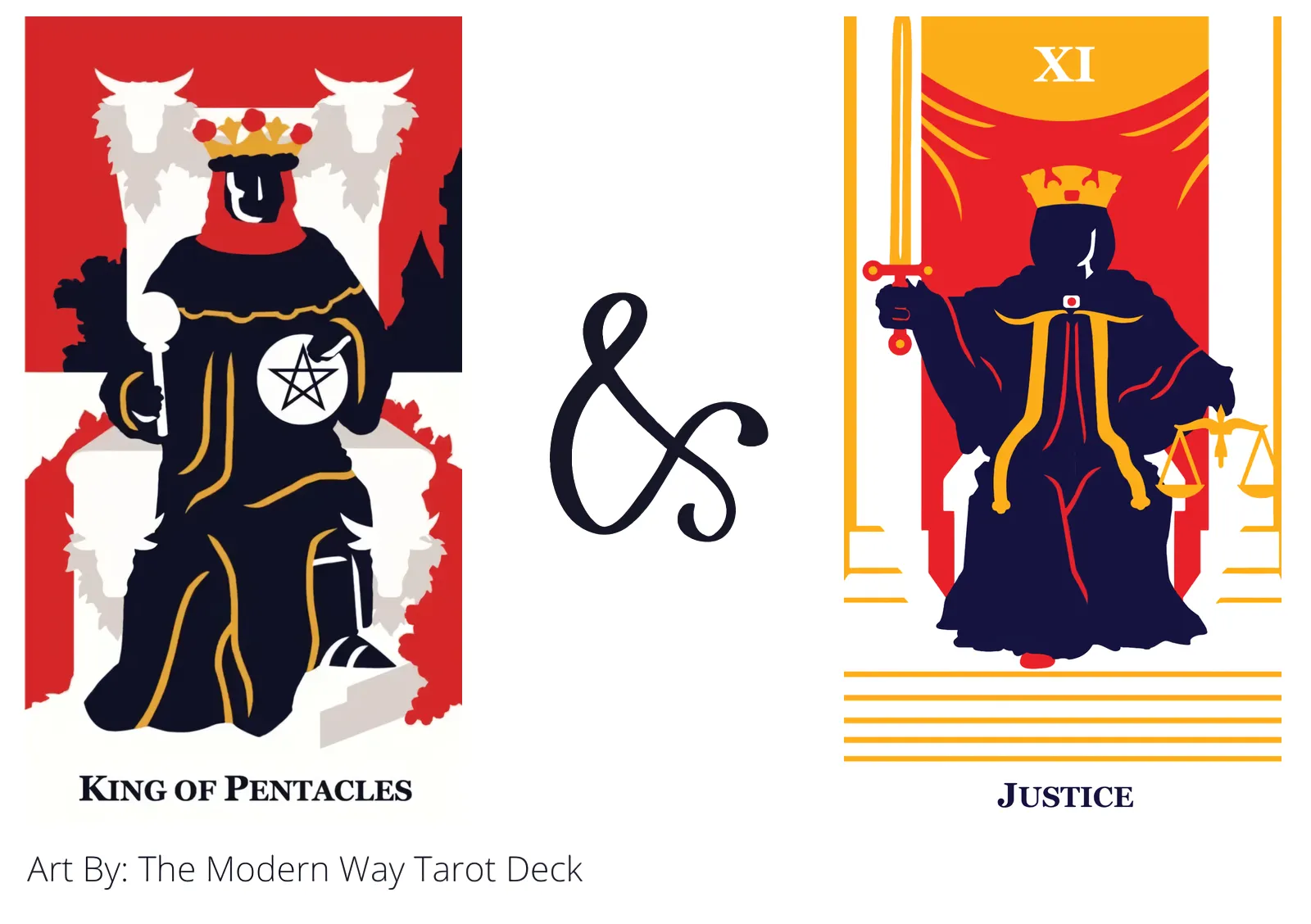 king of pentacles and justice tarot cards together