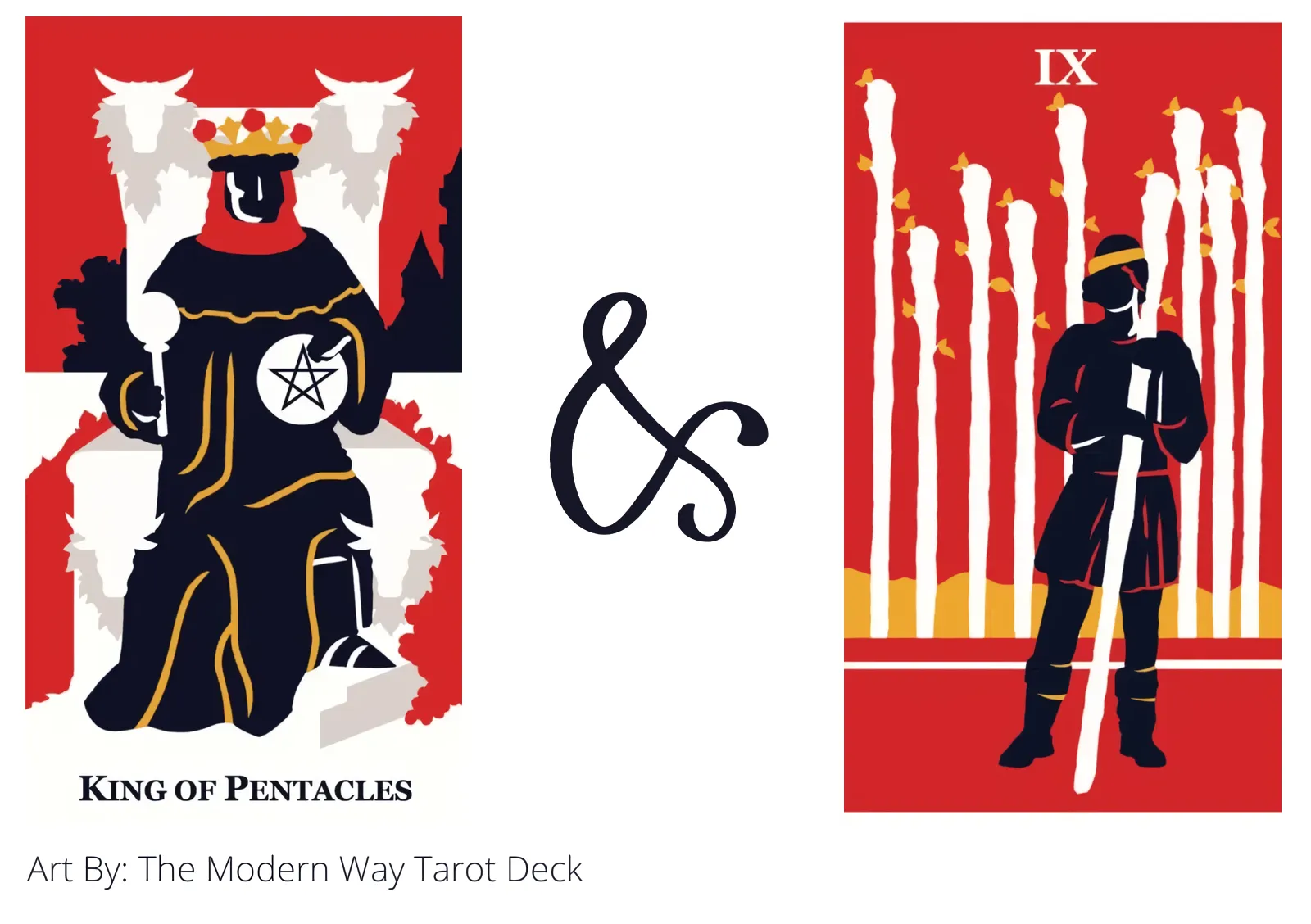 king of pentacles and nine of wands tarot cards together