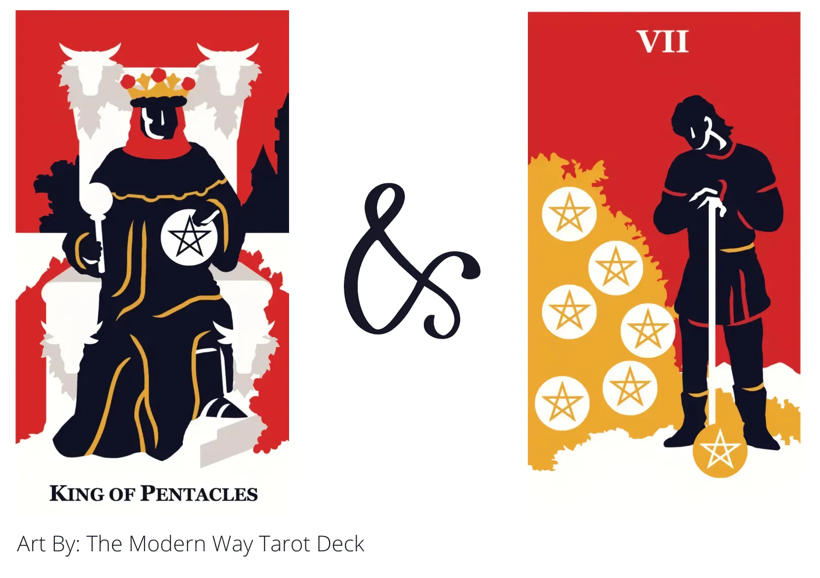 king of pentacles and seven of pentacles tarot cards together