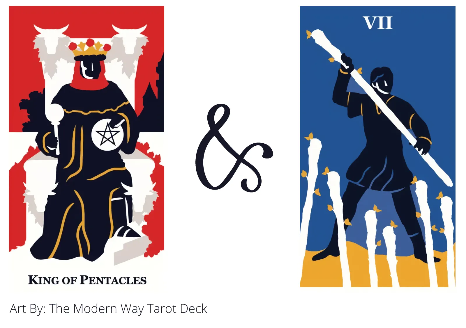 king of pentacles and seven of wands tarot cards together