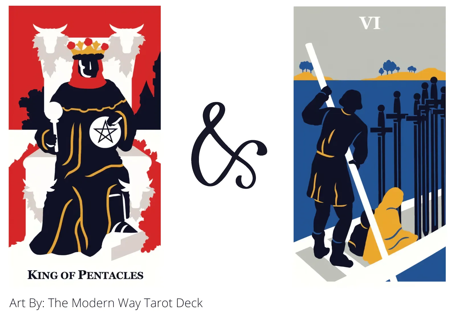king of pentacles and six of swords tarot cards together