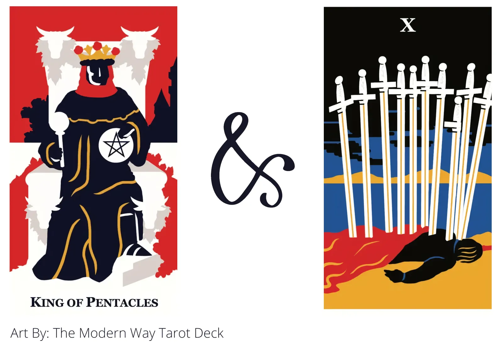 king of pentacles and ten of swords tarot cards together