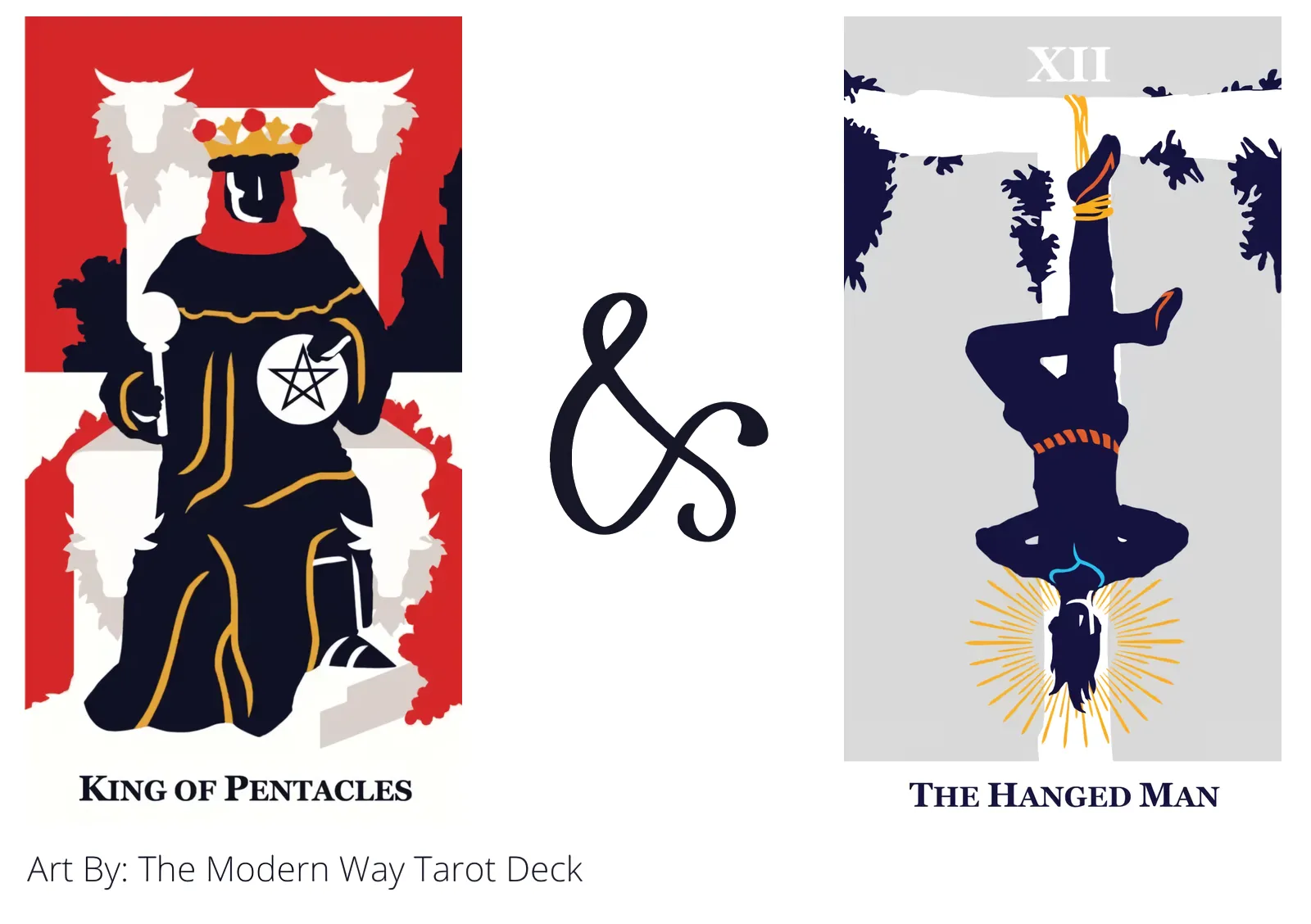 king of pentacles and the hanged man tarot cards together