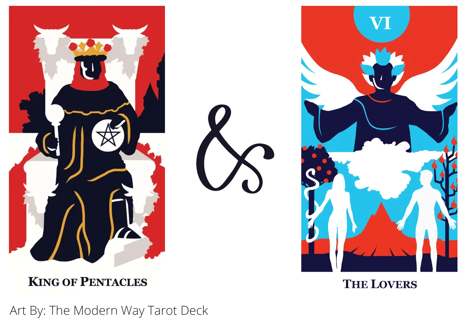 king of pentacles and the lovers tarot cards together