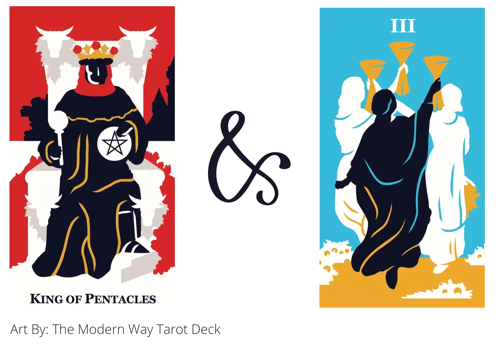 king of pentacles and three of cups tarot cards together