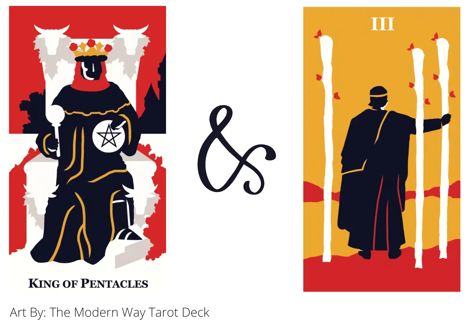 king of pentacles and three of wands tarot cards together