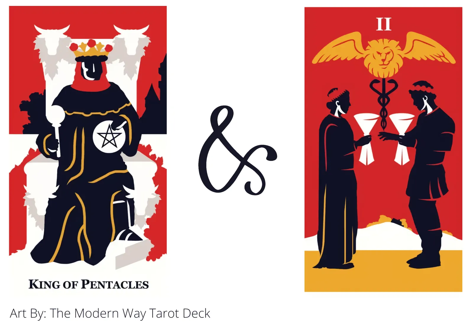 king of pentacles and two of cups tarot cards together