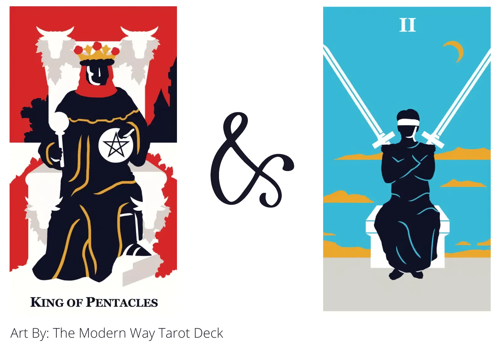 king of pentacles and two of swords tarot cards together