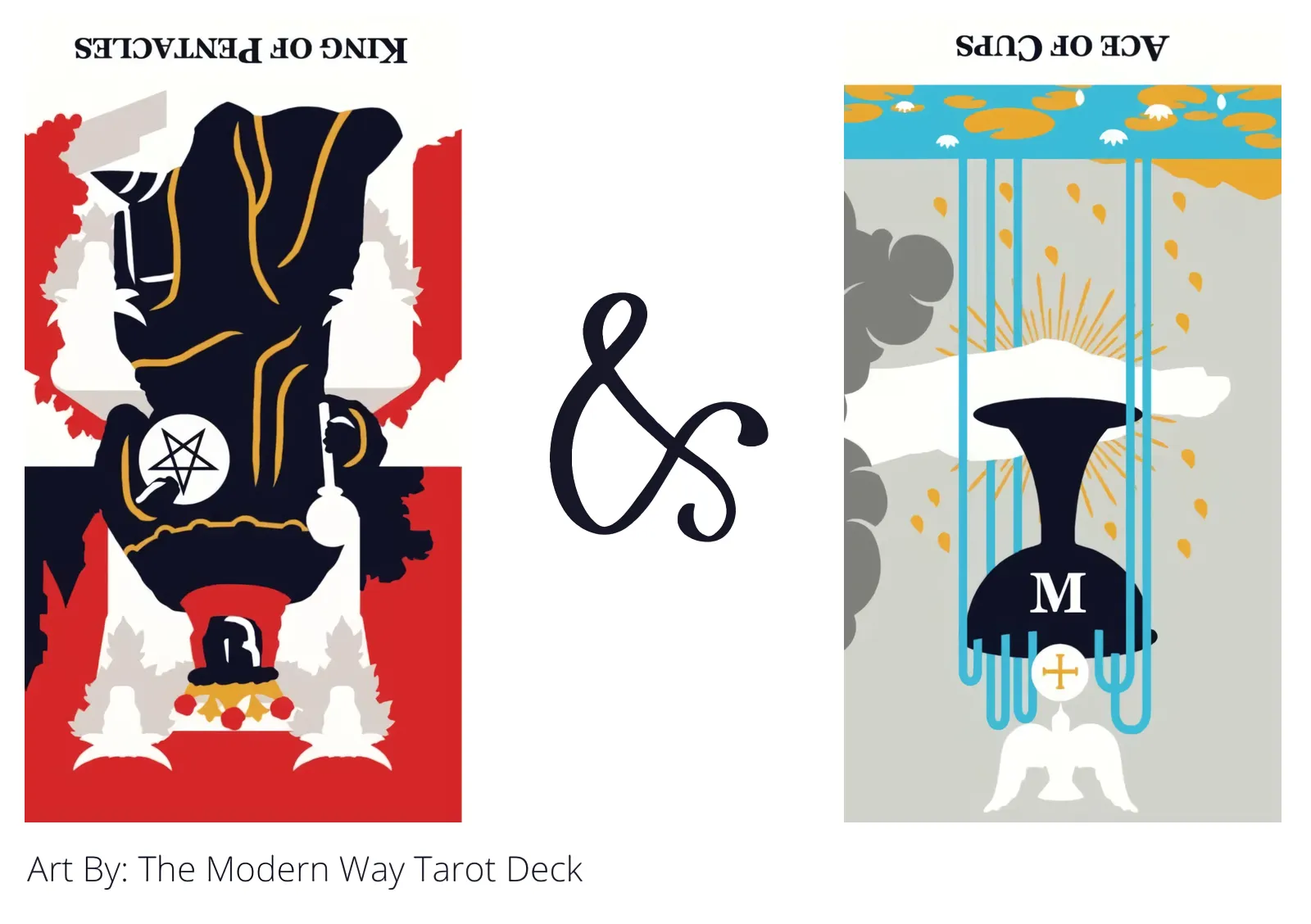 king of pentacles reversed and ace of cups reversed tarot cards together
