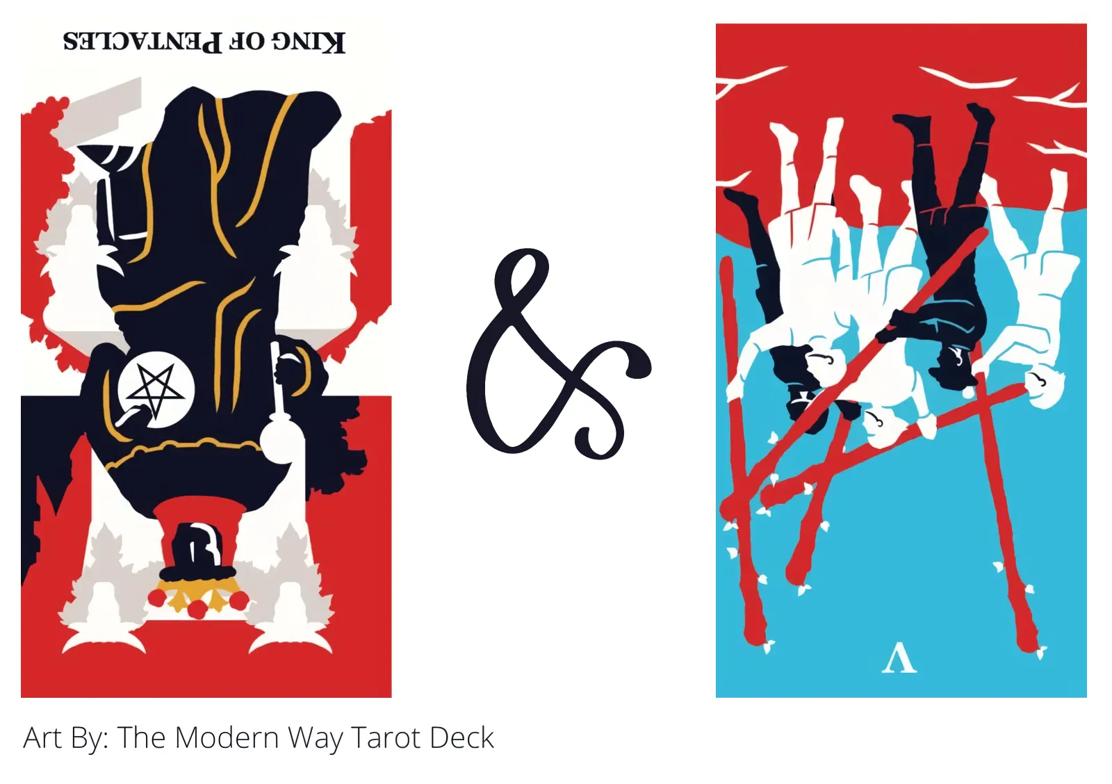 king of pentacles reversed and five of wands reversed tarot cards together