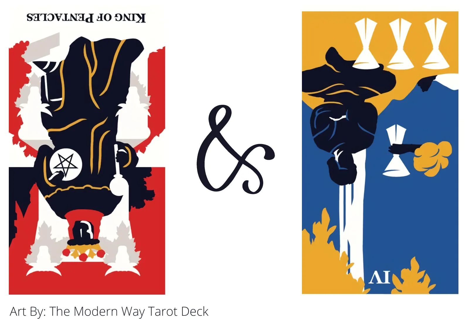 king of pentacles reversed and four of cups reversed tarot cards together