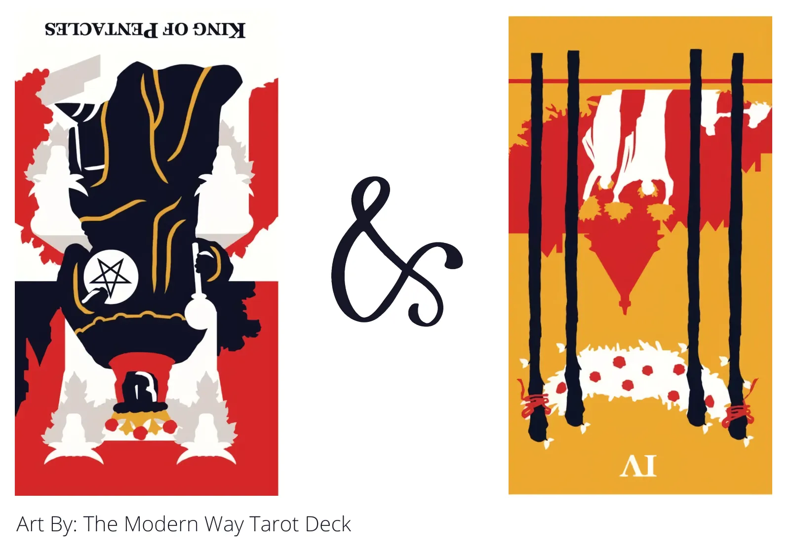king of pentacles reversed and four of wands reversed tarot cards together