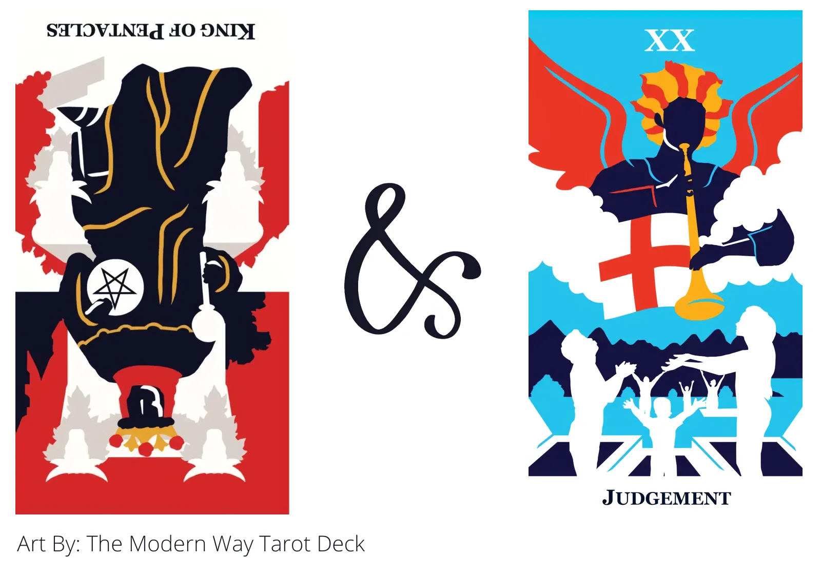 king of pentacles reversed and judgement tarot cards together