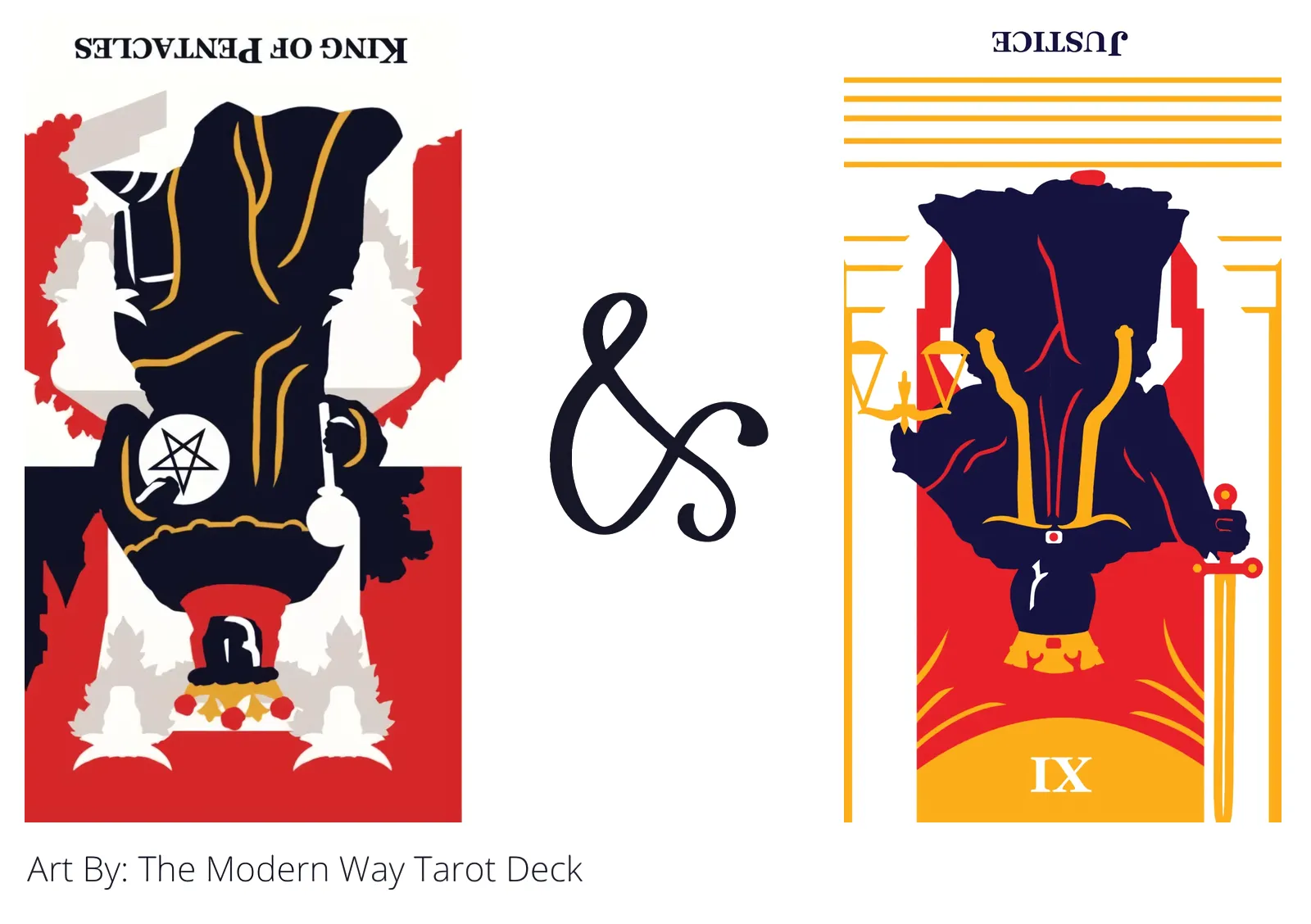 king of pentacles reversed and justice reversed tarot cards together
