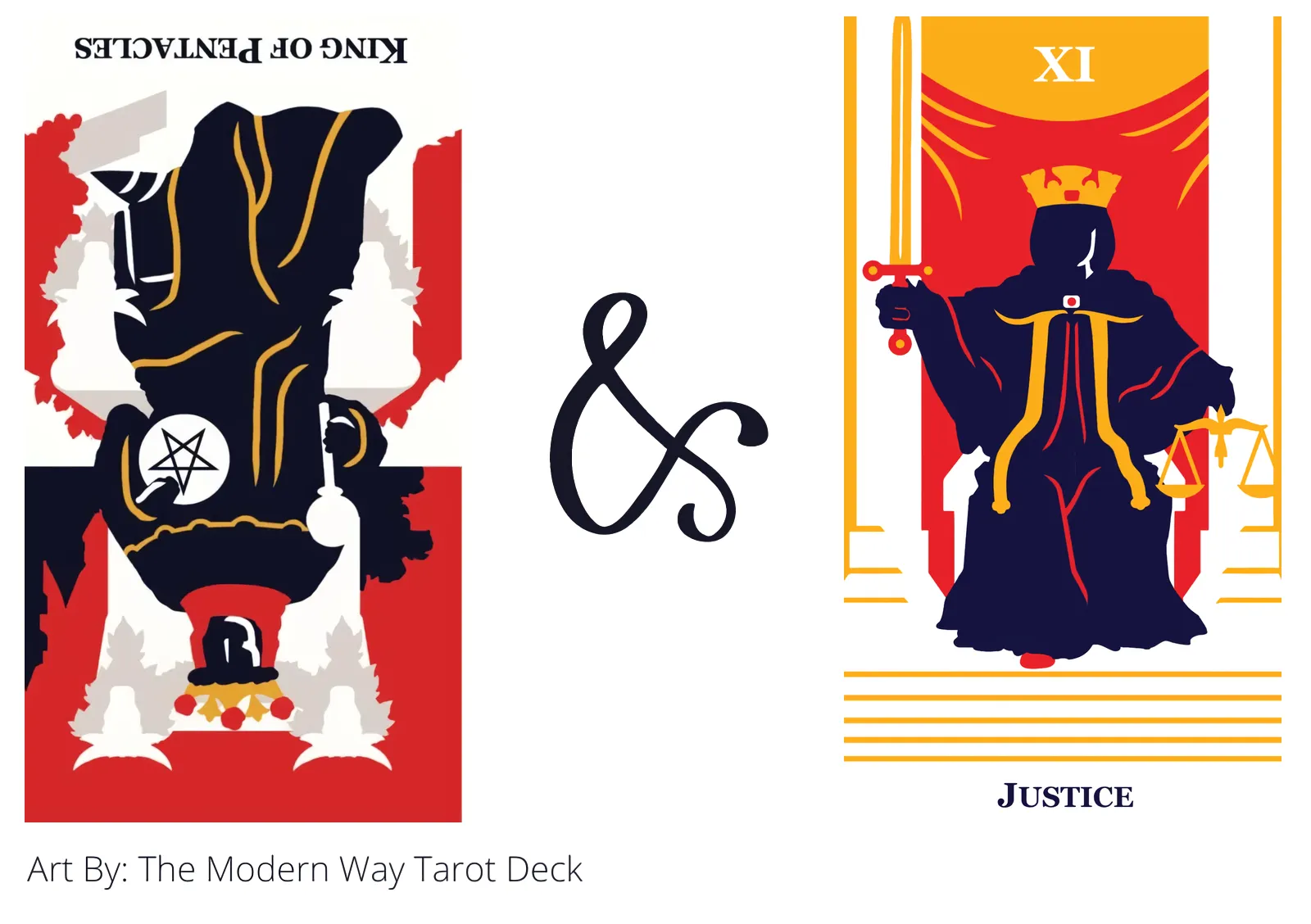 king of pentacles reversed and justice tarot cards together