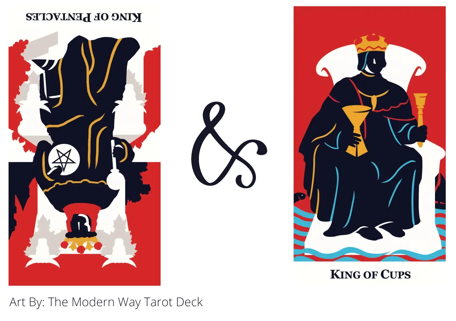 king of pentacles reversed and king of cups tarot cards together