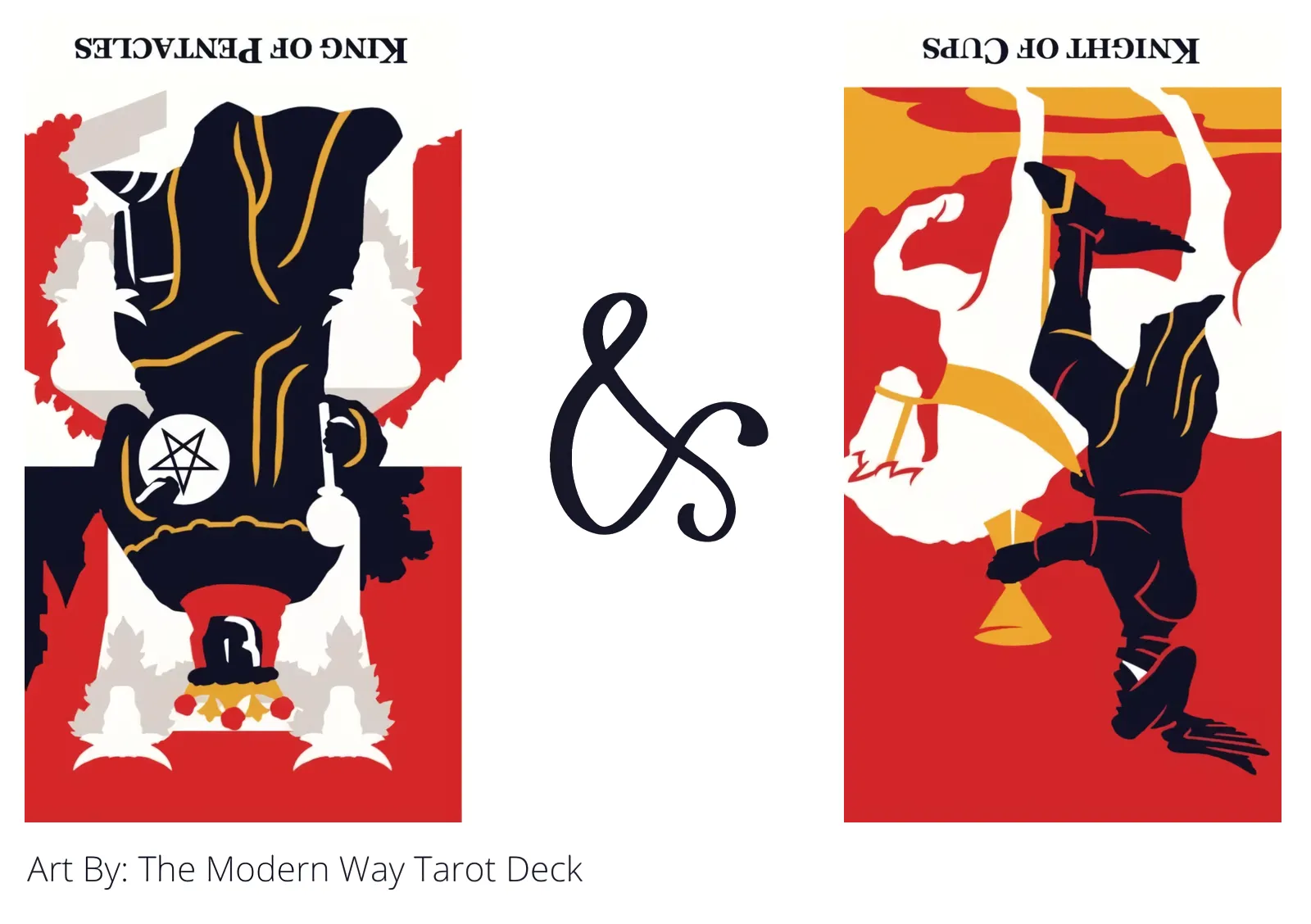 king of pentacles reversed and knight of cups reversed tarot cards together