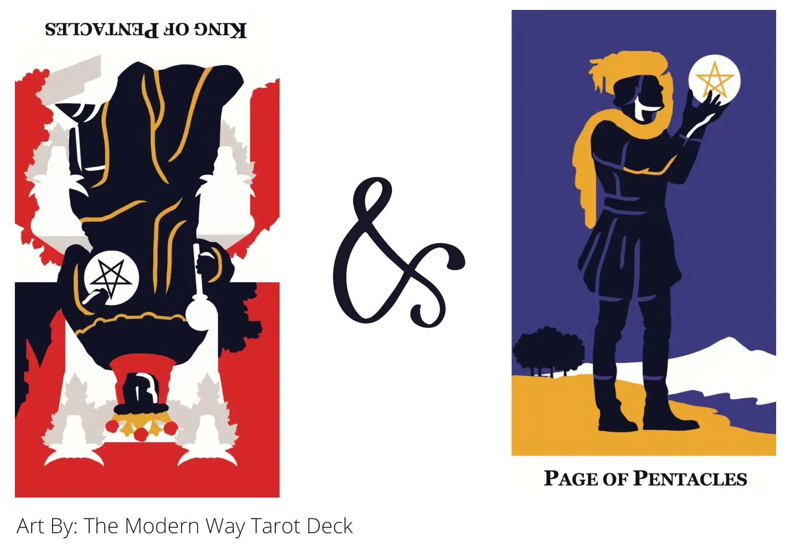 king of pentacles reversed and page of pentacles tarot cards together