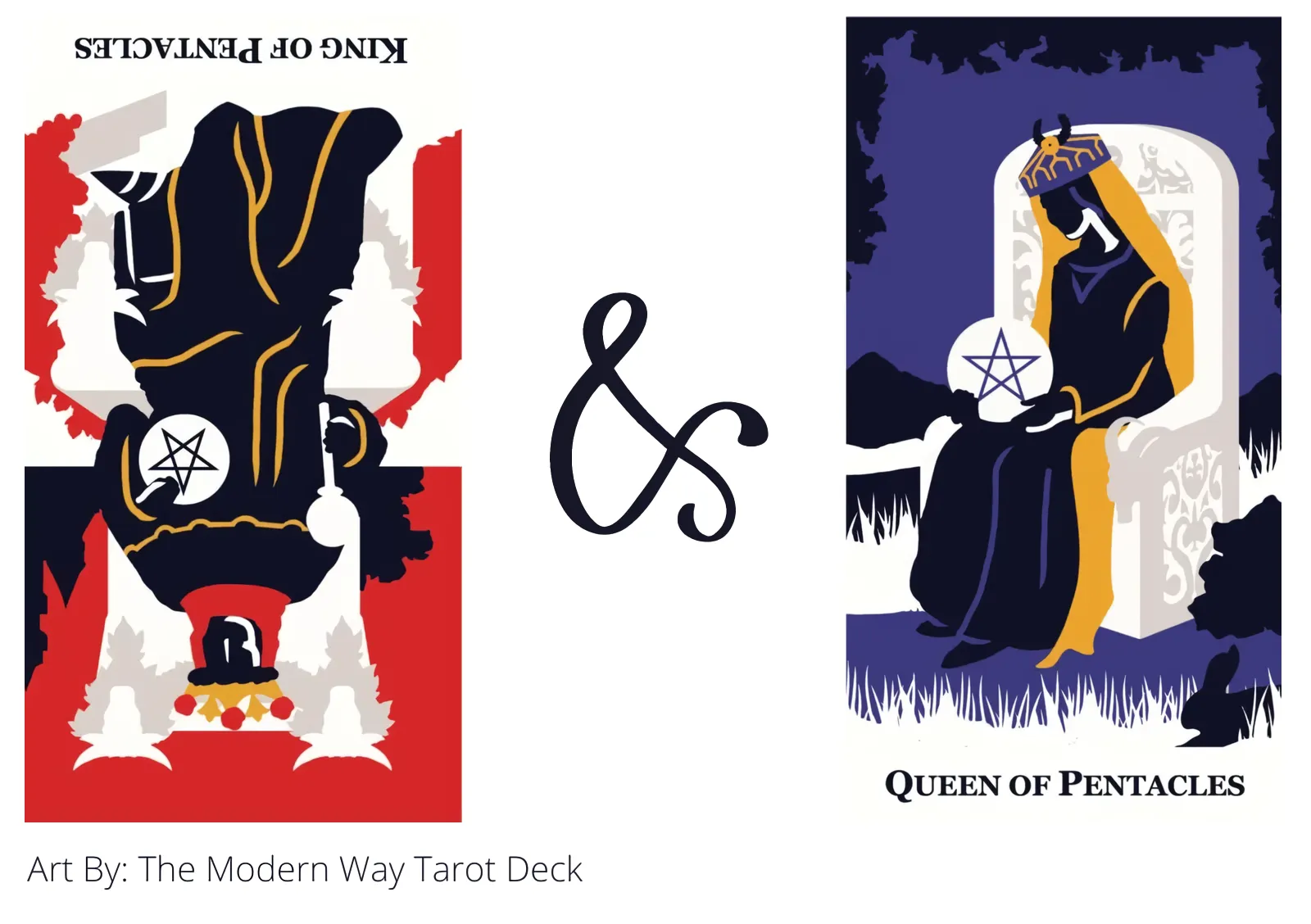 king of pentacles reversed and queen of pentacles tarot cards together