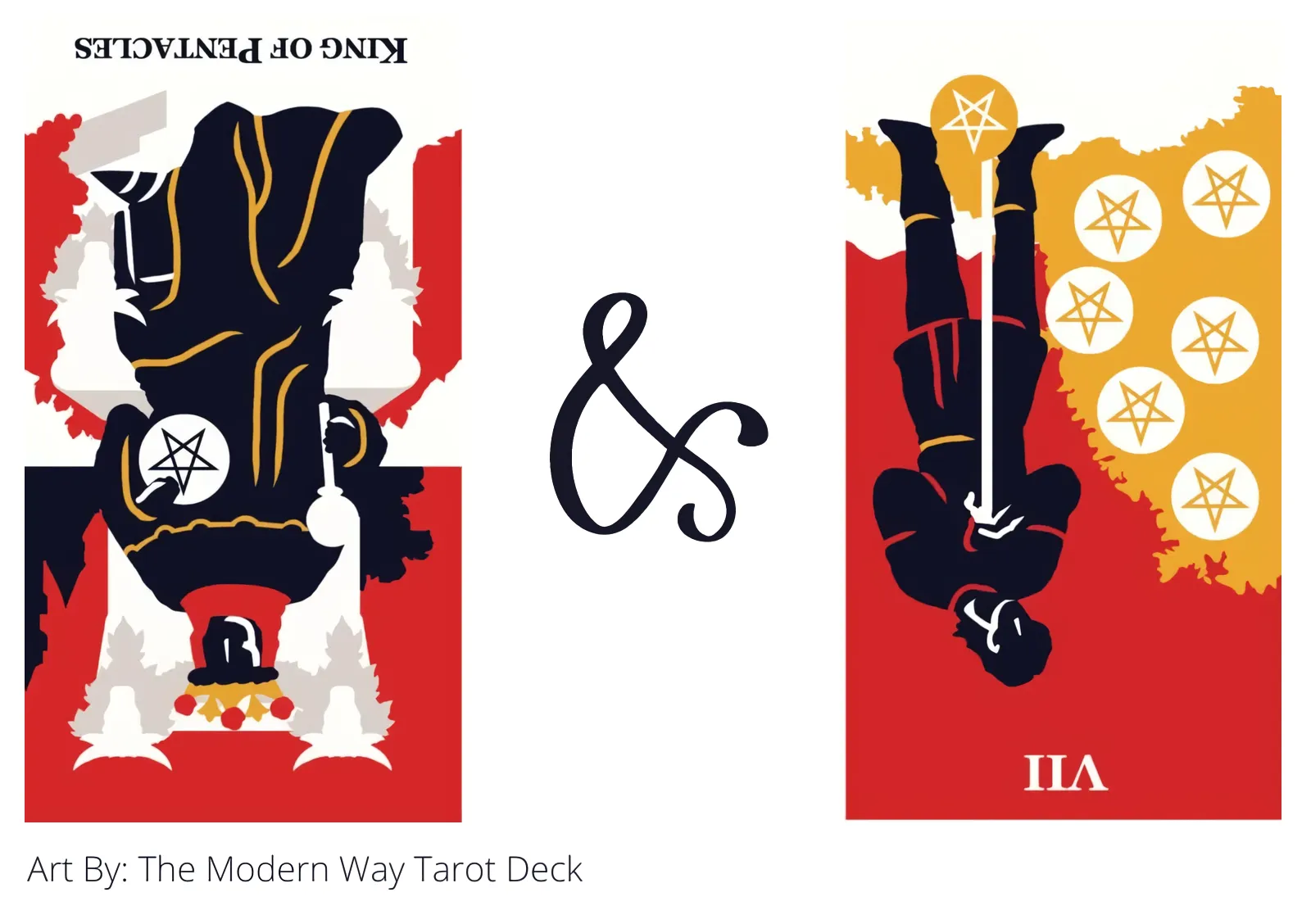 king of pentacles reversed and seven of pentacles reversed tarot cards together