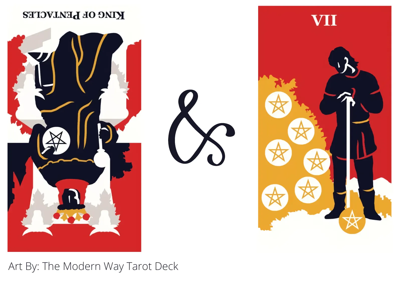 king of pentacles reversed and seven of pentacles tarot cards together