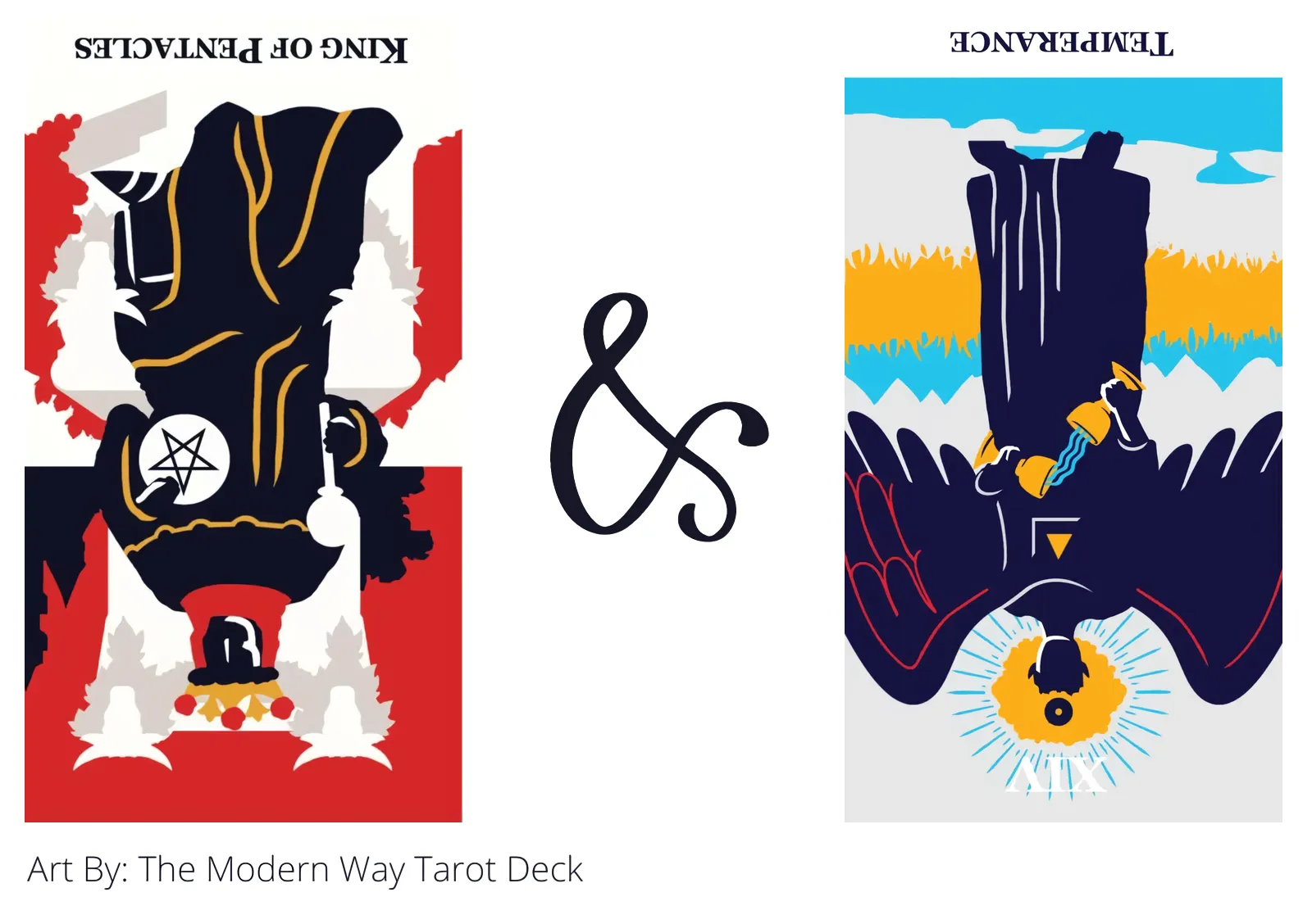 king of pentacles reversed and temperance reversed tarot cards together