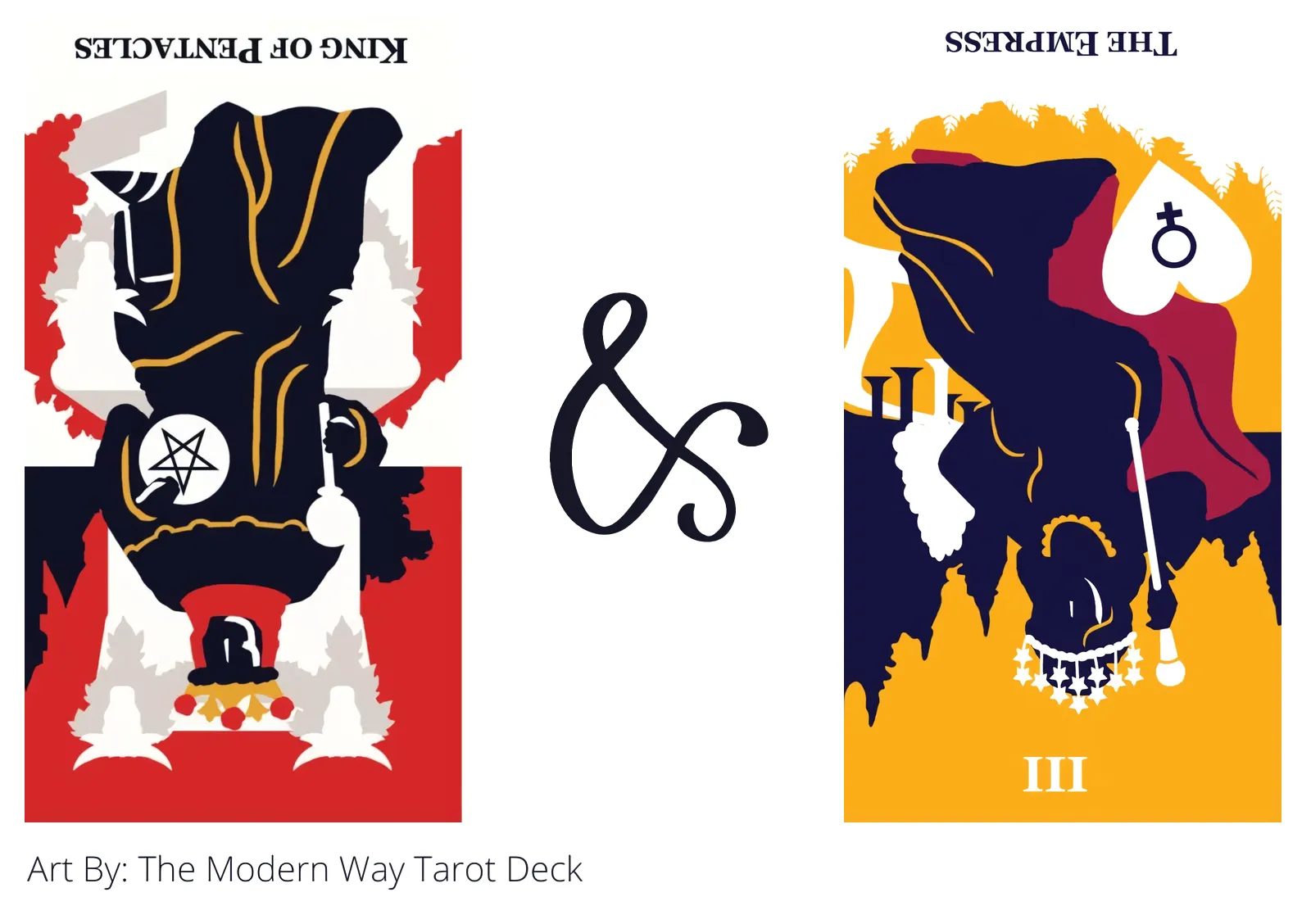king of pentacles reversed and the empress reversed tarot cards together