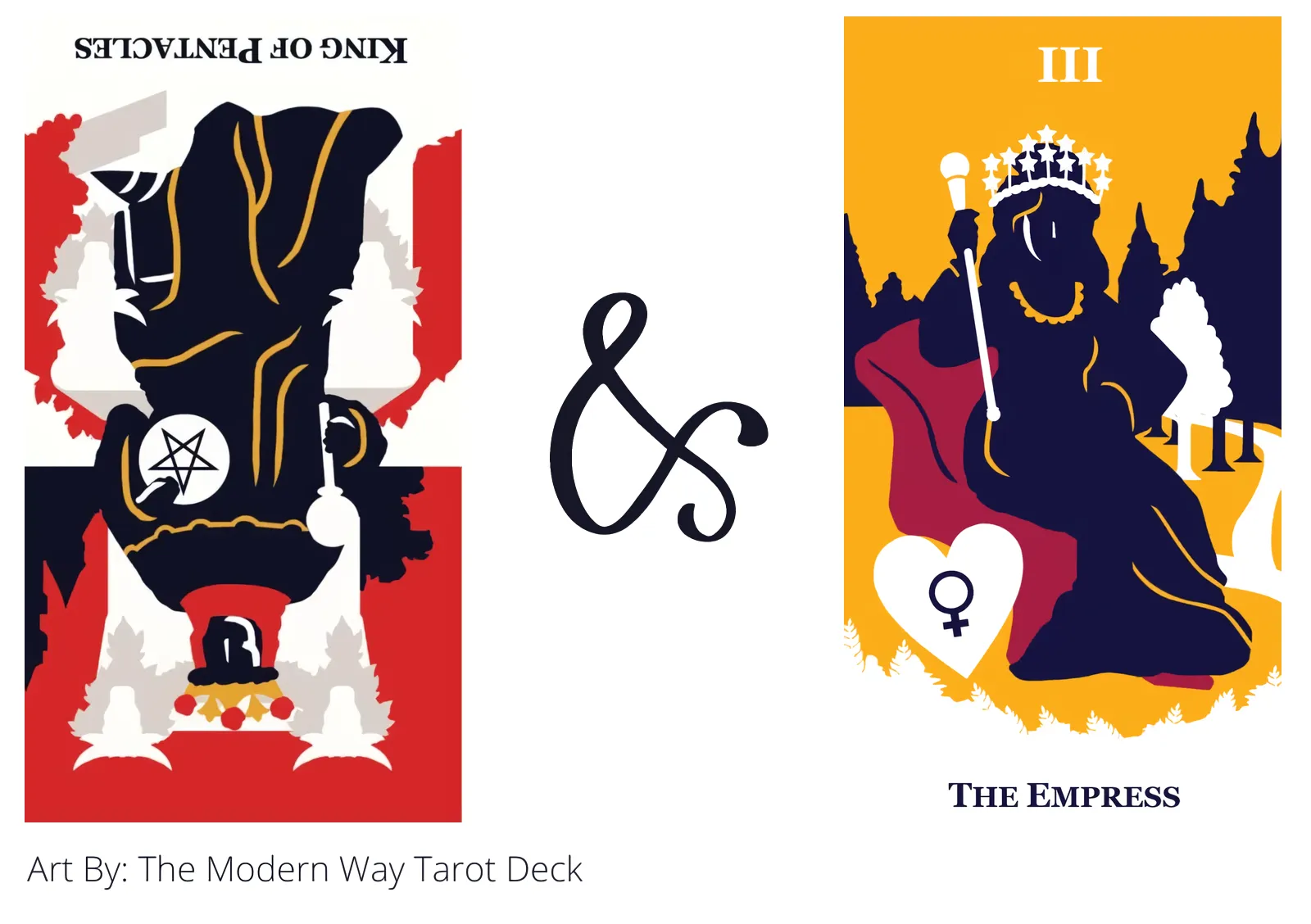 king of pentacles reversed and the empress tarot cards together
