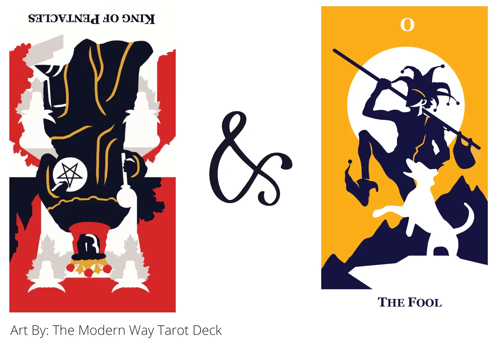 king of pentacles reversed and the fool tarot cards together