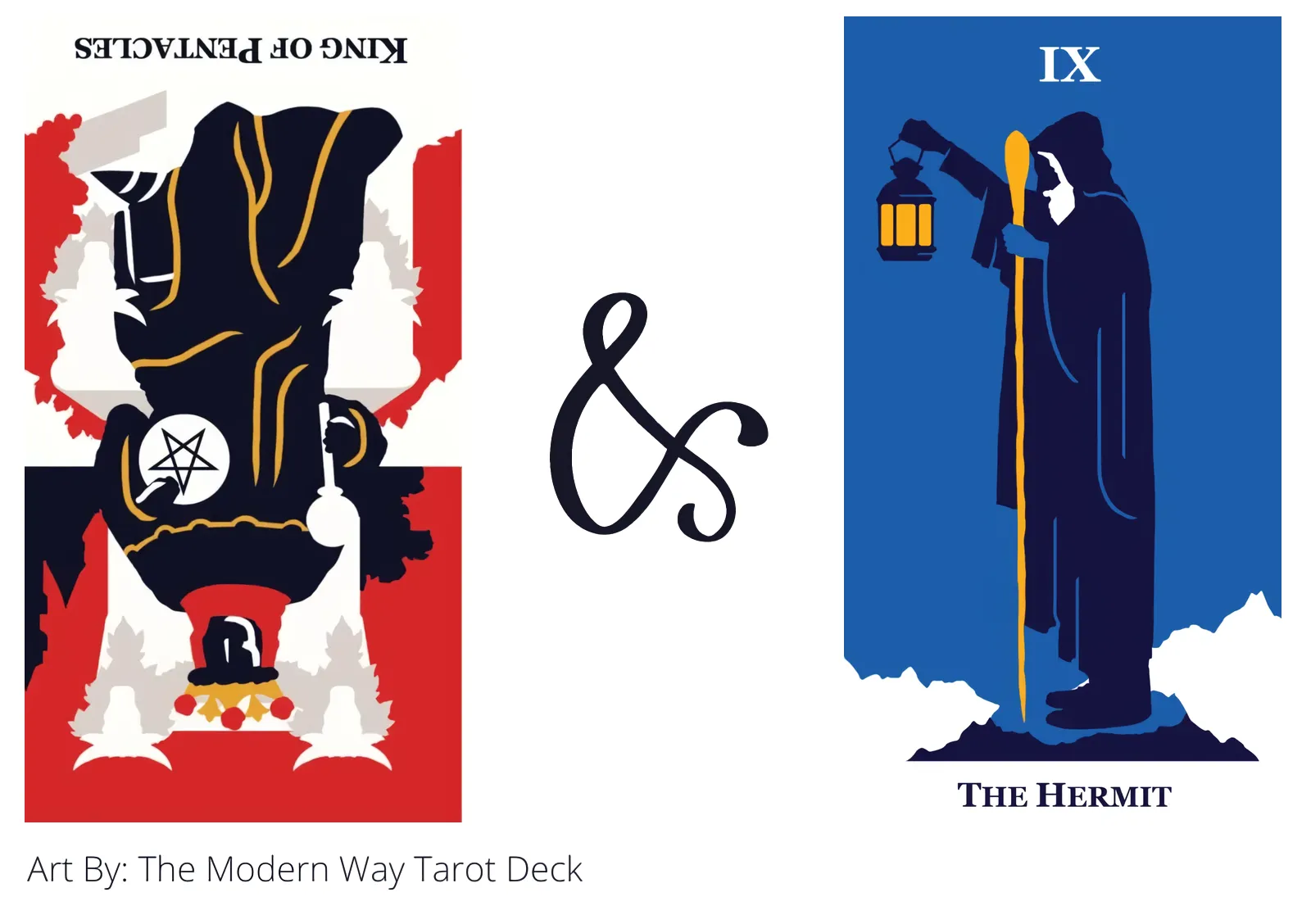 king of pentacles reversed and the hermit tarot cards together