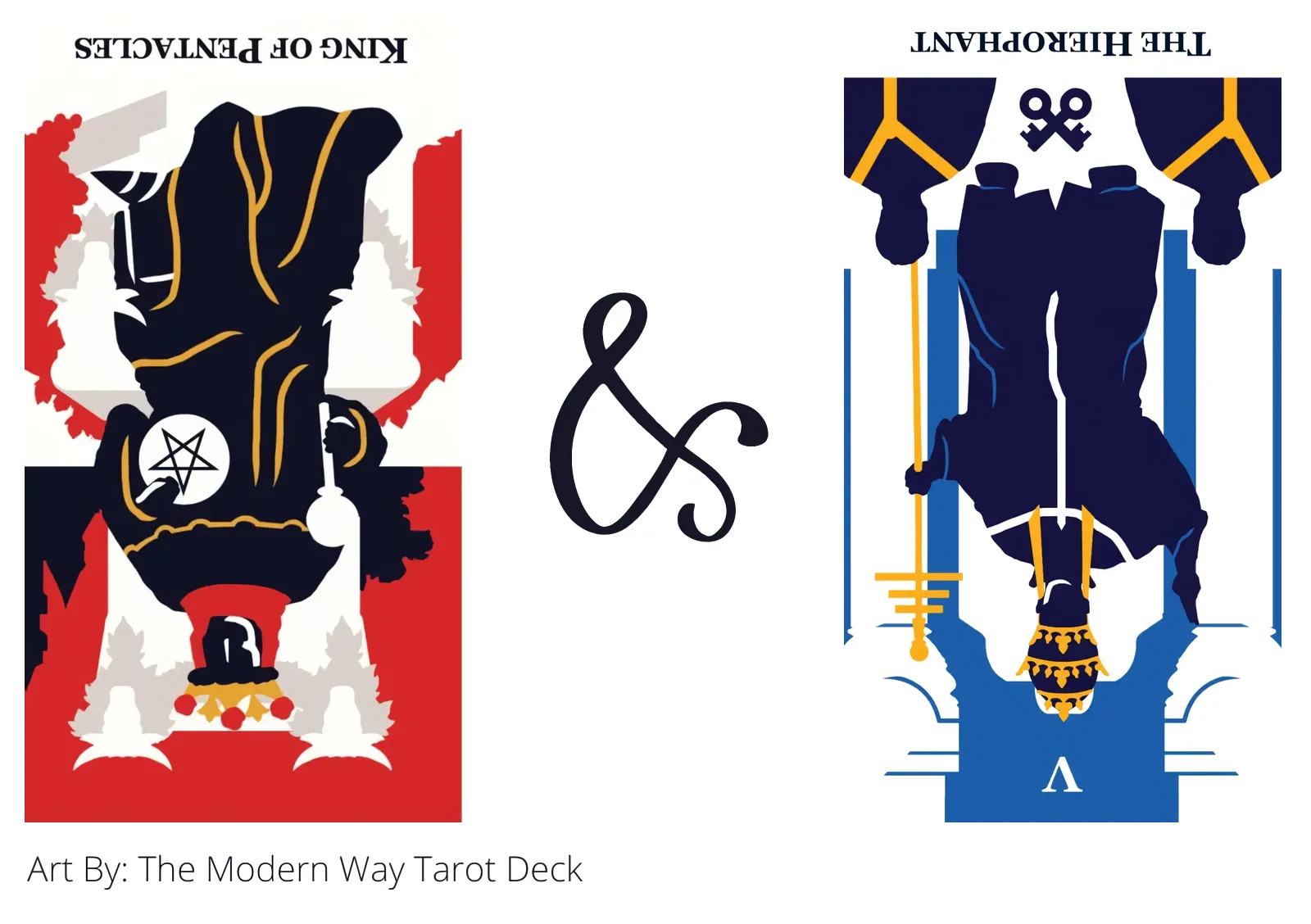 king of pentacles reversed and the hierophant reversed tarot cards together
