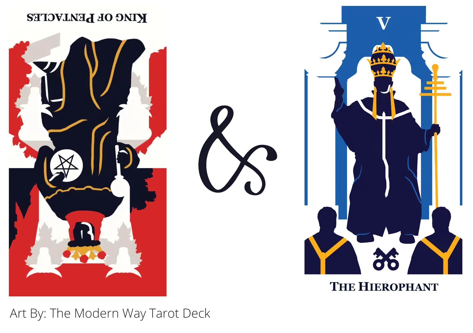 king of pentacles reversed and the hierophant tarot cards together