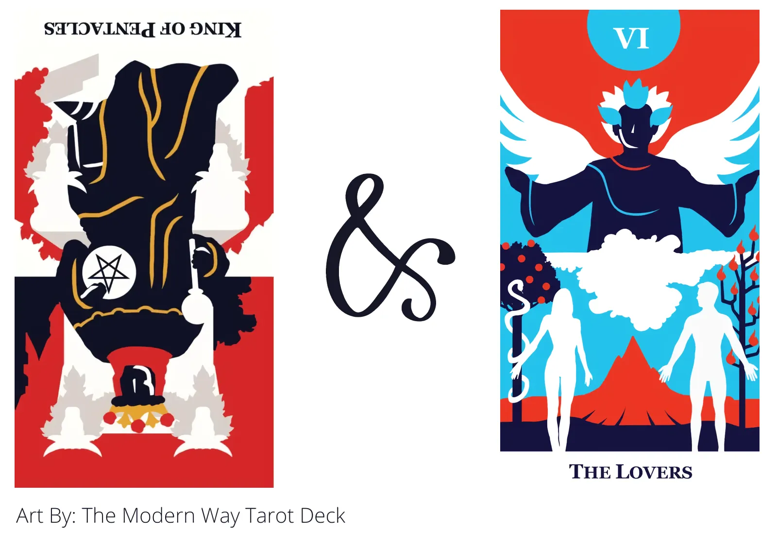 king of pentacles reversed and the lovers tarot cards together