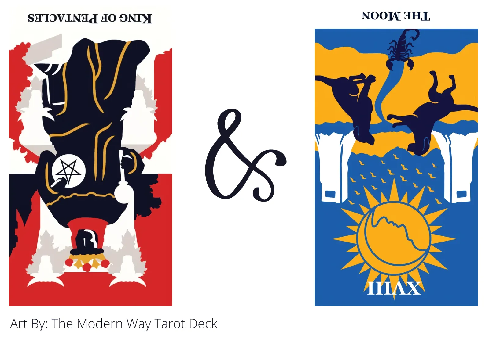 king of pentacles reversed and the moon reversed tarot cards together