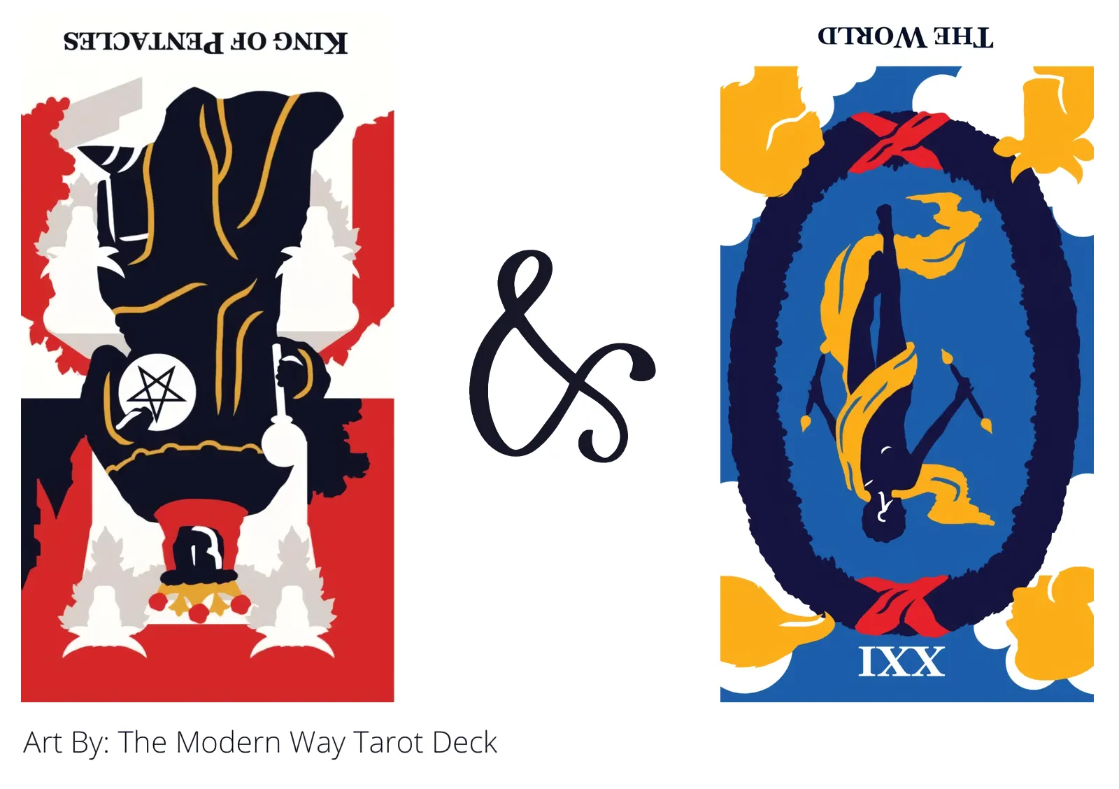 king of pentacles reversed and the world reversed tarot cards together