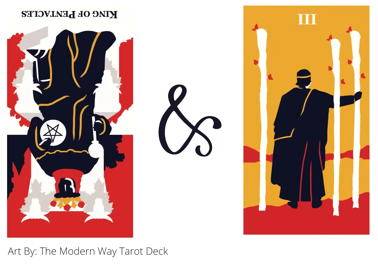 king of pentacles reversed and three of wands tarot cards together