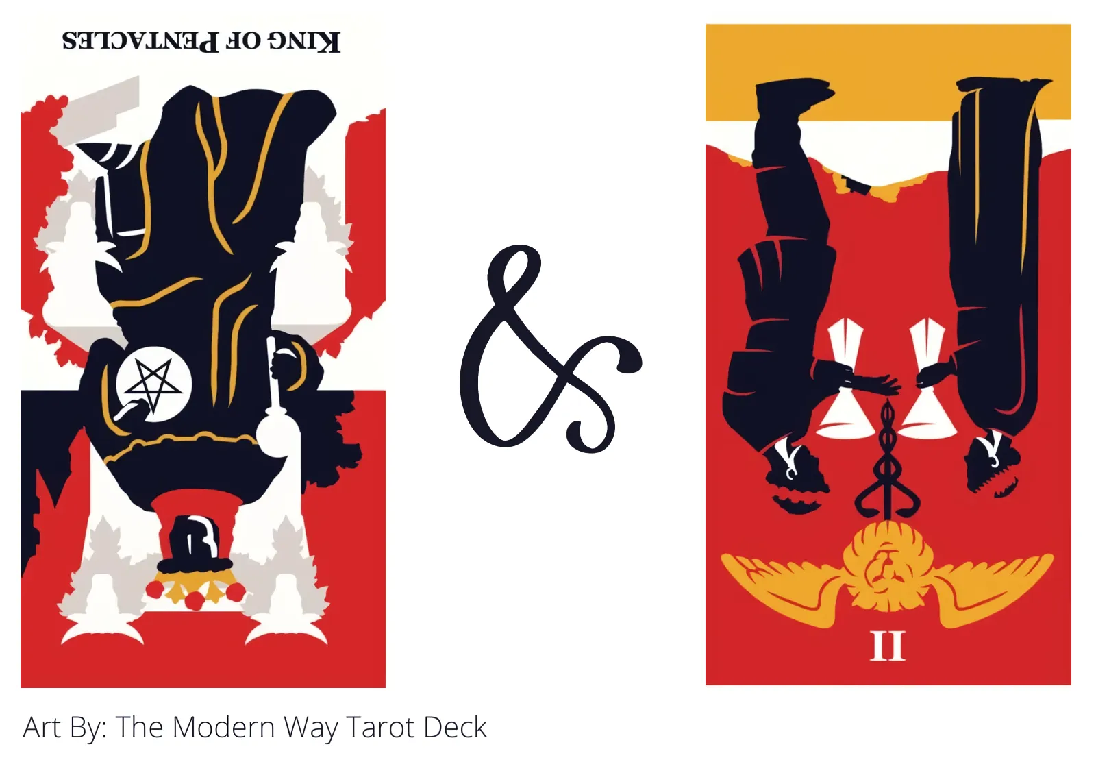 king of pentacles reversed and two of cups reversed tarot cards together