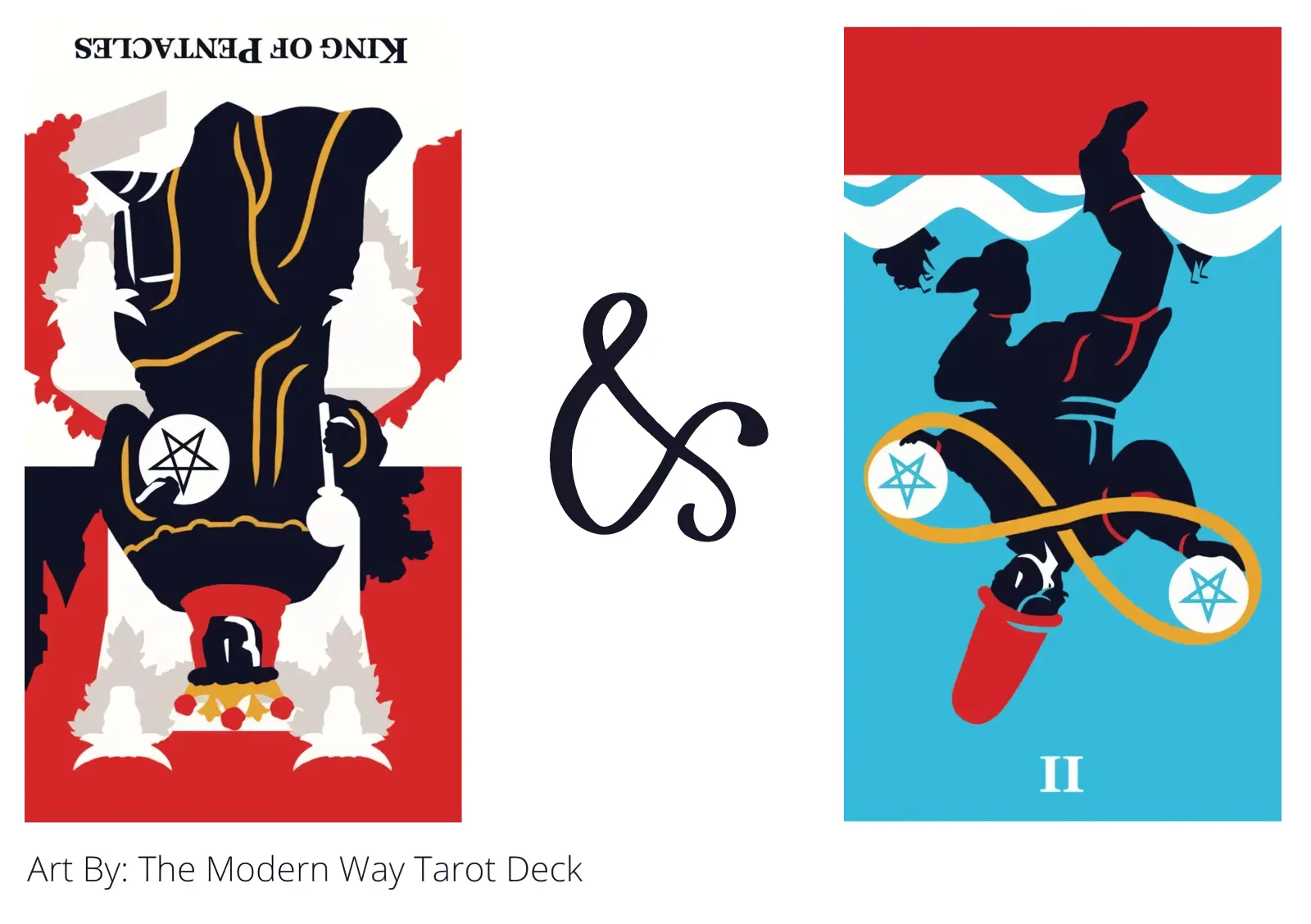 king of pentacles reversed and two of pentacles reversed tarot cards together