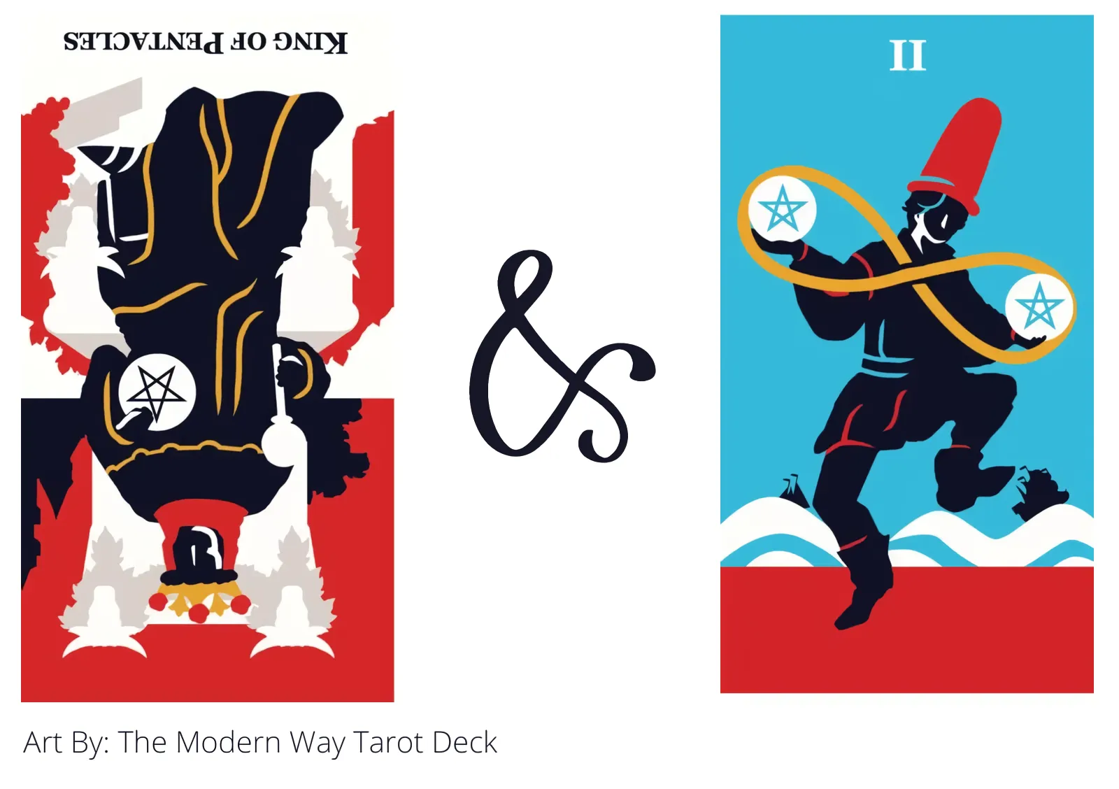 king of pentacles reversed and two of pentacles tarot cards together