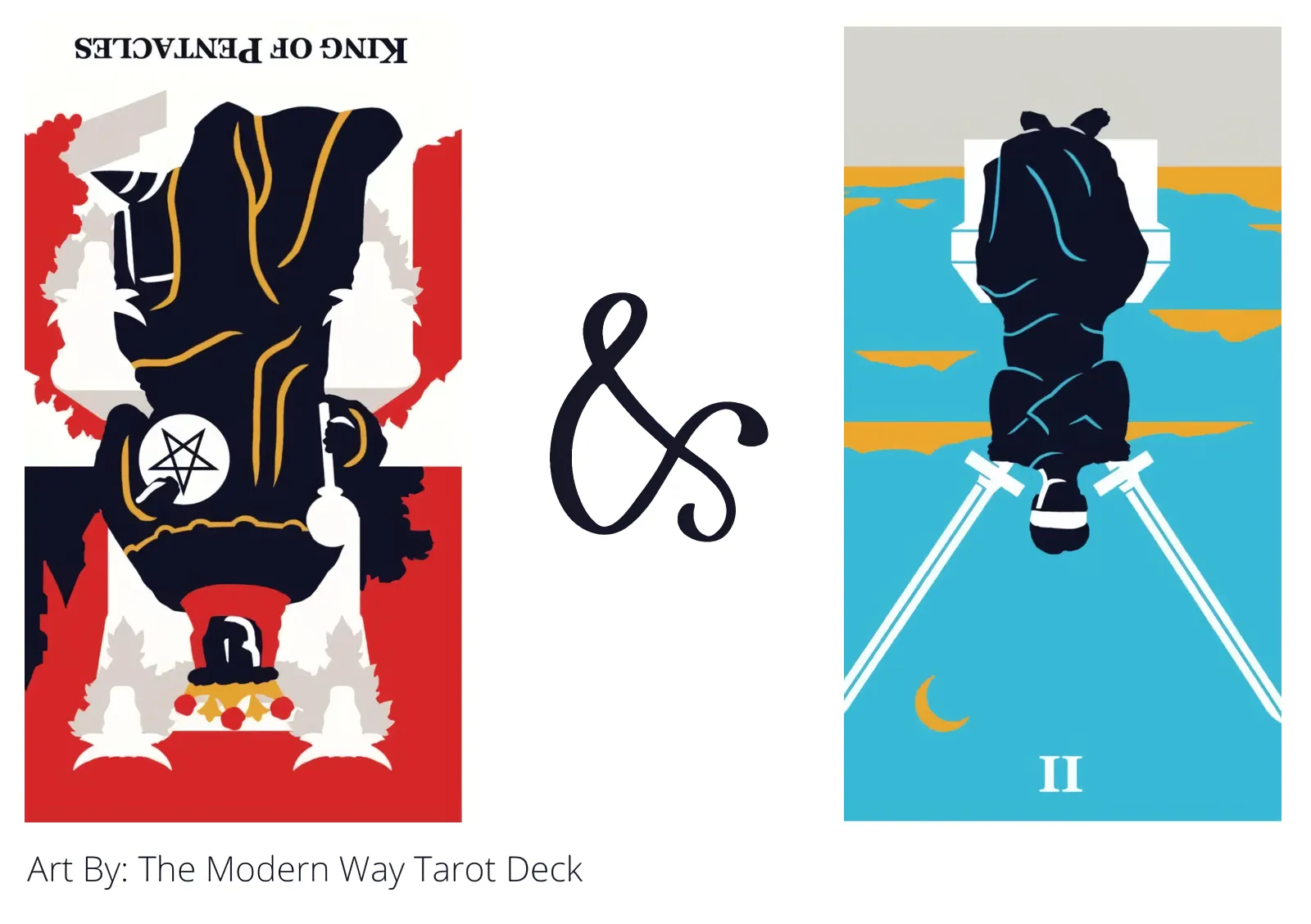 king of pentacles reversed and two of swords reversed tarot cards together